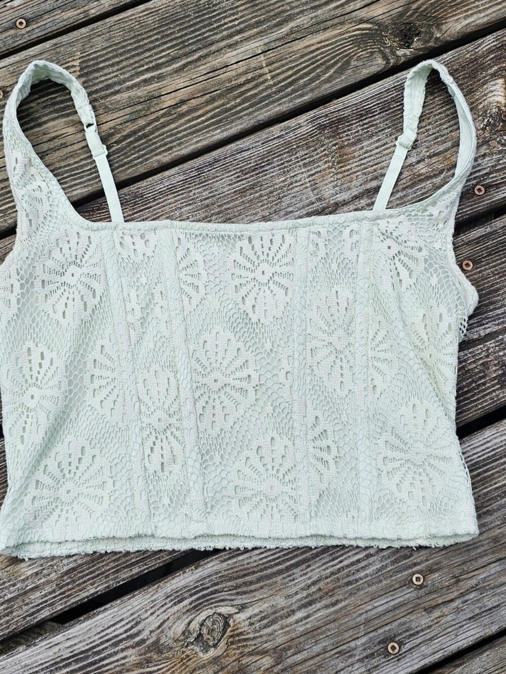 American Eagle Light Green Lace Corset Cropped Spaghetti Strap Tank Top, Size M - Picture 4 of 5